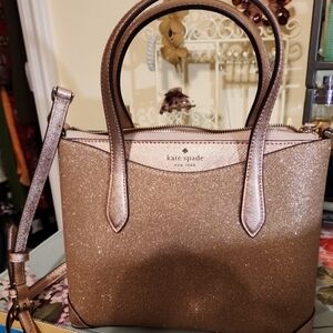 kate spade Rose Gold Glitter Satchel with Adjustable Strap